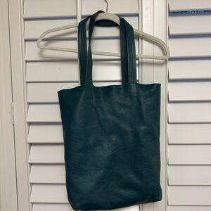 Dark Green Leather Tote Bag